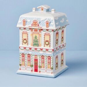 Lenox Festive Holiday House Jar with Red and Green Accents